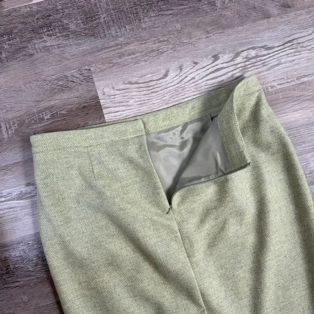 NWT Pure Collection Mint Wool Herringbone Pencil Skirt Quiet Luxury Size 14